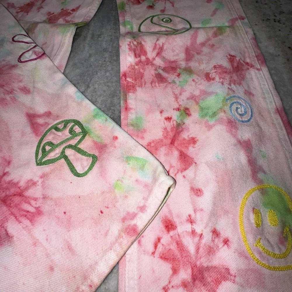 Pacsun‎ Women's 28x30 Tie Dye Embroidered Carpenter Jeans Festival Hippie